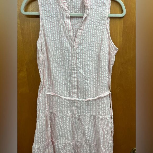 Madison Grey Pink Striped button down tiered mini dress - Picture 3 of 5